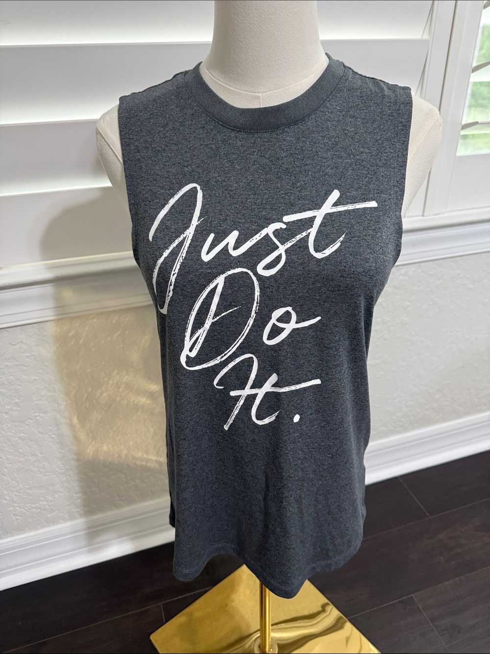 Women's Charcoal Graphic Muscle Tee - Just Do It.